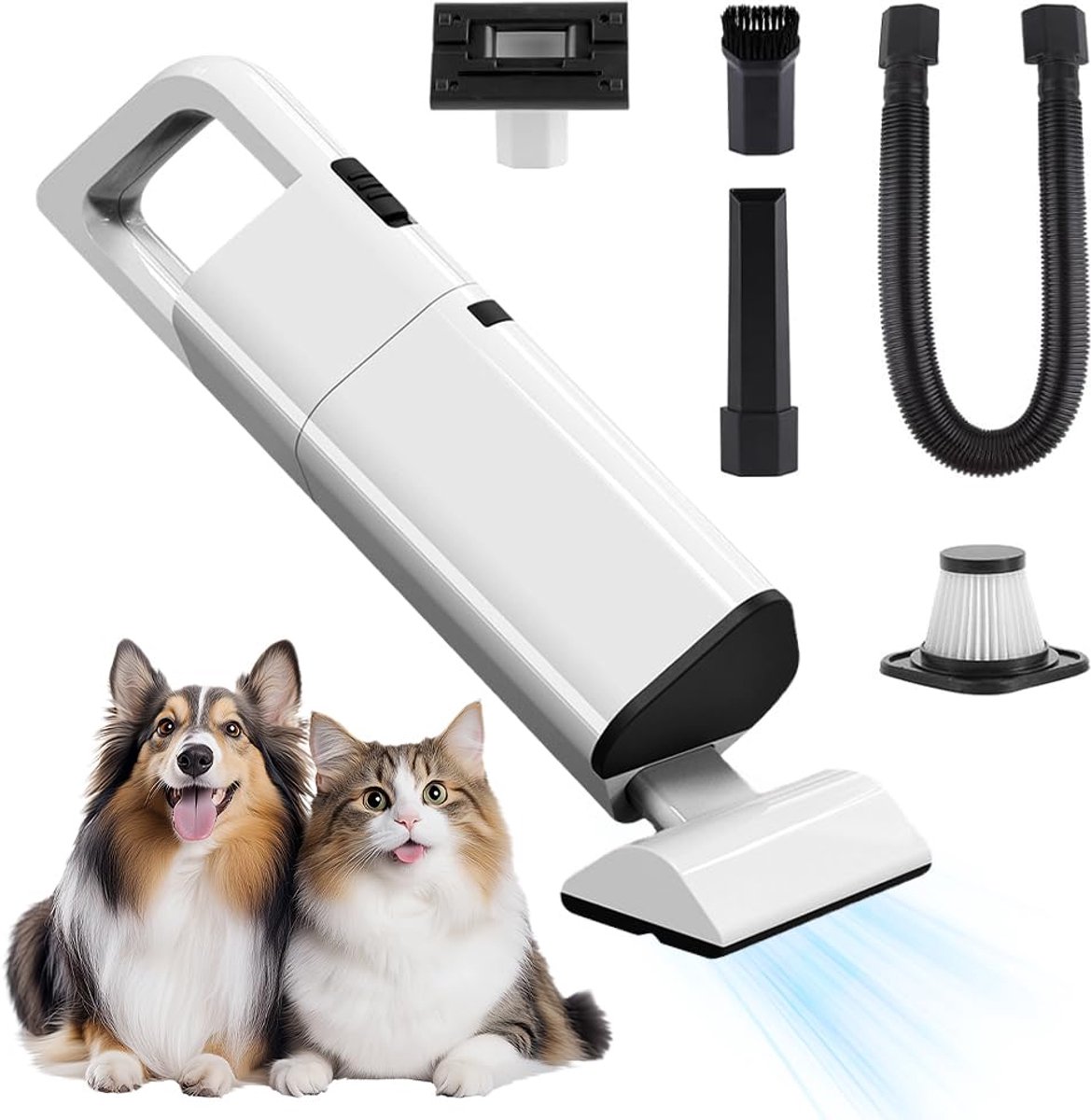 Draadloze Handstofzuiger 20000 Pa – Oplaadbaar – Met Wasbaar HEPA Filter – Mini Auto- en Huisstofzuiger voor Huisdierharen, Kantoor en Thuis – Wit