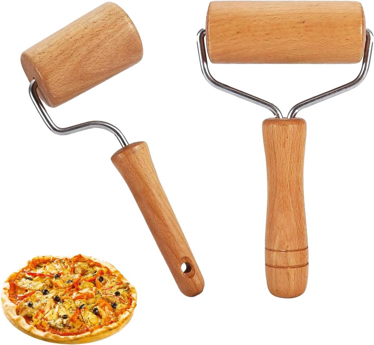 Set van 2 houten deegrollers voor pizza, desserts en meer