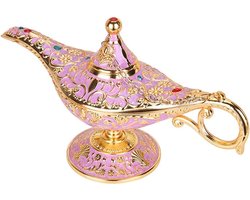 Vintage Magische Genie Lamp voor Tafeldecoratie en Geschenken, Klassieke Arabische Lamp in Goud en Roze voor Feesten en Bruiloften
