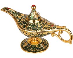 Vintage Genie Lamp voor Feestjes en Bruiloften - Decoratie en Cadeau, Klassieke Arabische Lamp in Goud en Groen, Unieke Sieradendoos