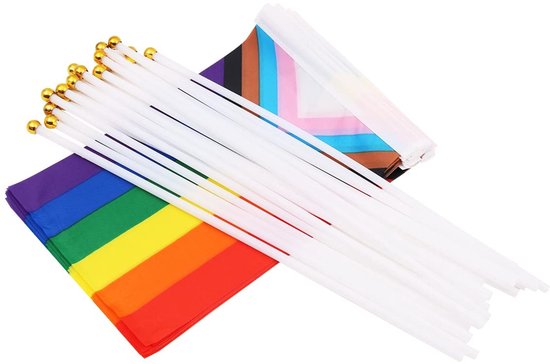 VT Goods - 20 Pack Handheld Progress Pride Vlaggen - Mini Regenboog Vlaggen - Lichtgewicht en Duurzaam - Wit - Perfect voor Parades en Feesten ...