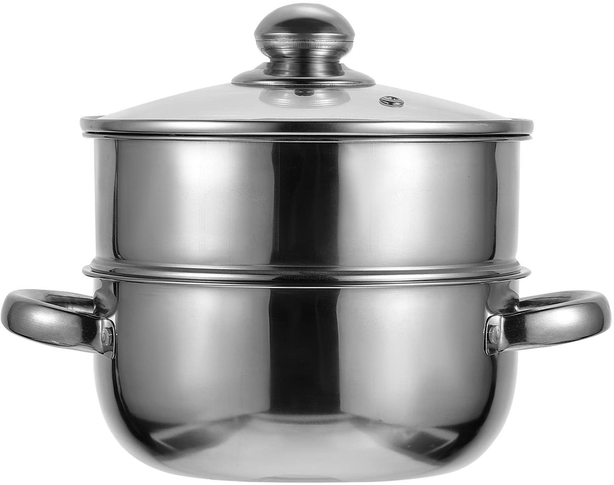 Allecto - Stoomkoker - Aardappelstomer - Gezond koken - Diameter 20 cm - Roestvrij staal - Stapelbare stoompan - Geschikt voor kookplaat