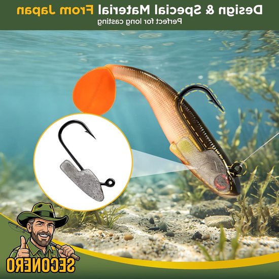 6 stuks Pre-Rigged Zacht Plastic Kunstaas voor Vissen, 9cm Paddle Tail Swimbaits, Jerk Aas voor Bas, Forel en Roodbaars in Zoet- en Zoutwater — afbeelding 3