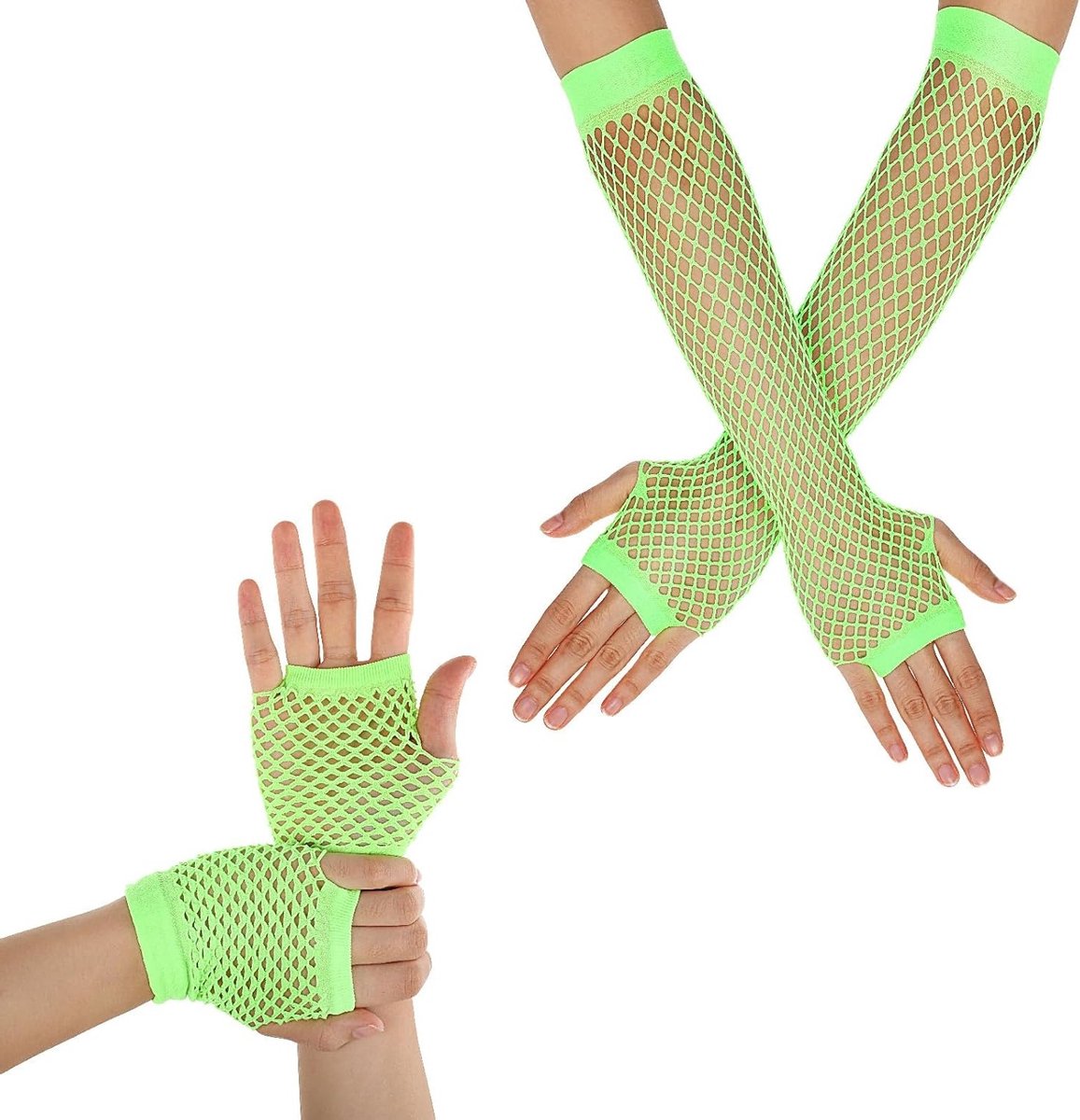 Vrouwelijke Fishnet Handschoenen - 2 Paar Vingerloze Net Handschoenen voor Themafeesten en Kostuums, Perfecte Accessoires voor Feestjes