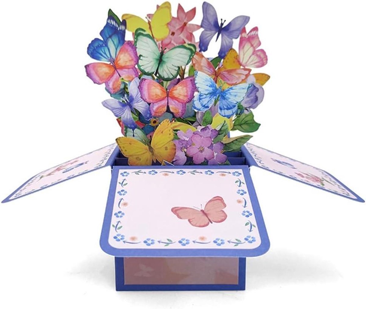 Wenskaart Box - 3D Kaart - Verjaardag Vieren - Vlinder Thema - 25 cm - Kleurrijk
