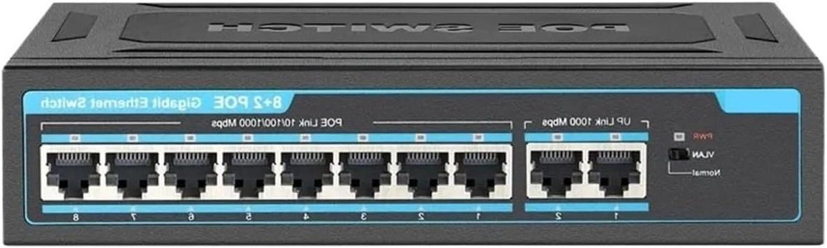 Netwerkswitch 10 Poorten - Gigabit Ethernet Switch - Netwerk Verbindingen - 8 PoE Poorten - 120 W - Zwart