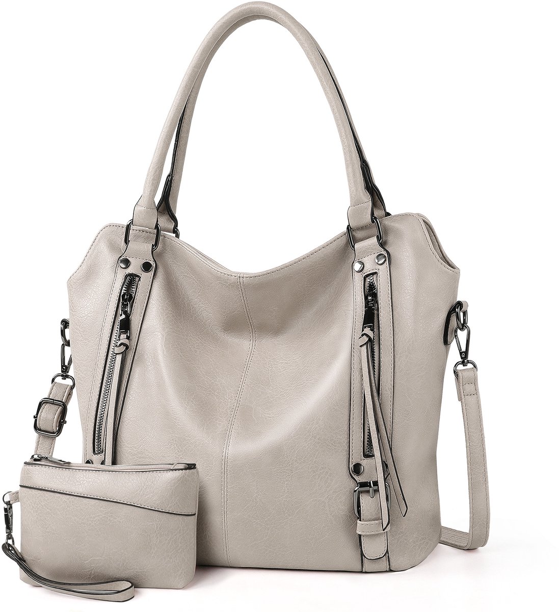 TANTOMI - Dames Handtassen set met Portemonnee - Schoudertas - Grote Shopper - Tweedelige - Grijs - Valentijn cadeautje voor haar
