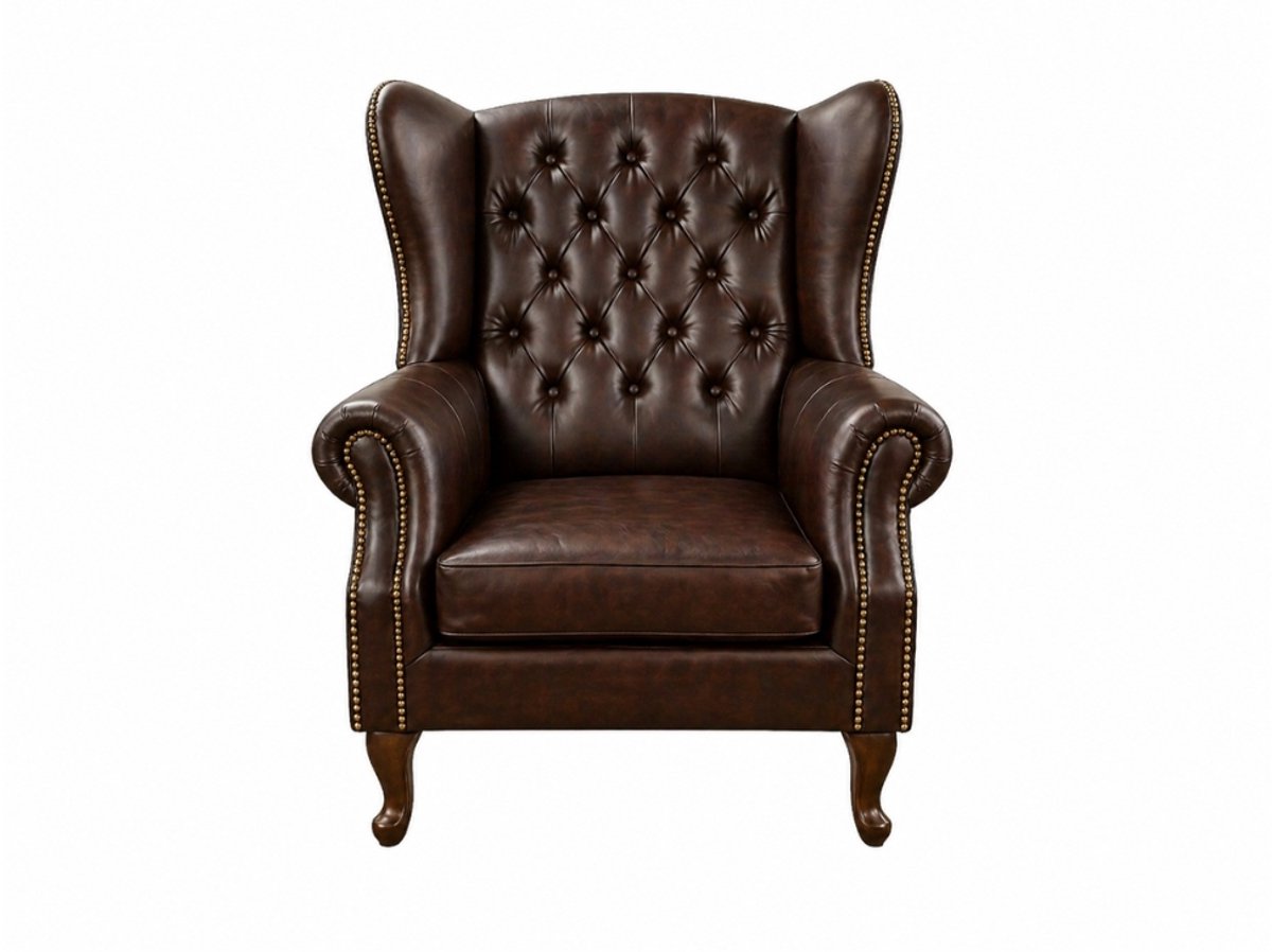 Chesterfield Wing Chair Mokka Bruin - Fauteuil - Stoel - Oor Fauteuil - Leer