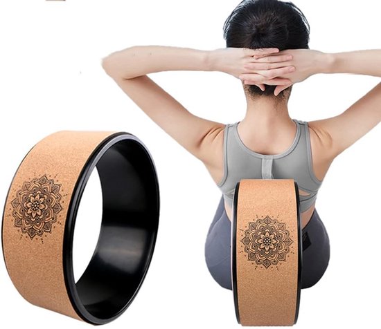 Yoga Wiel - Pilates Cirkel - Rug Training - Natuurlijk Kurken Oppervlak - 32 cm - Houtkleur — afbeelding 4