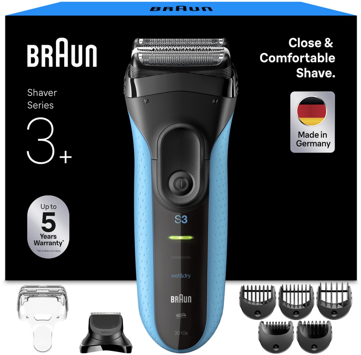 Braun Series 3+ Elektrisch Scheerapparaat - Baardtrimmer-opzetstuk - Nat & Droog - 3010BT - Blauw