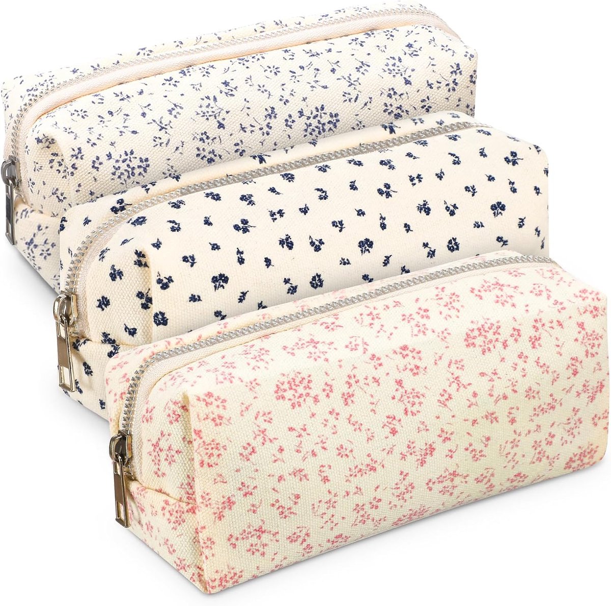VHV - Etui set - Pennenetui - Pennenzak - 3-delige etui set - Bloemen etui - Grote pennenzak - Zachte pennenmap - Etui met rits - Voor school - Voor tieners - Voor cadeaumoment