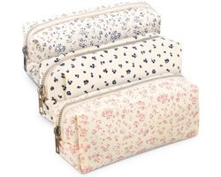 VHV - Etui set - Pennenetui - Pennenzak - 3-delige etui set - Bloemen etui - Grote pennenzak - Zachte pennenmap - Etui met rits - Voor school - Voor tieners - Voor cadeaumoment
