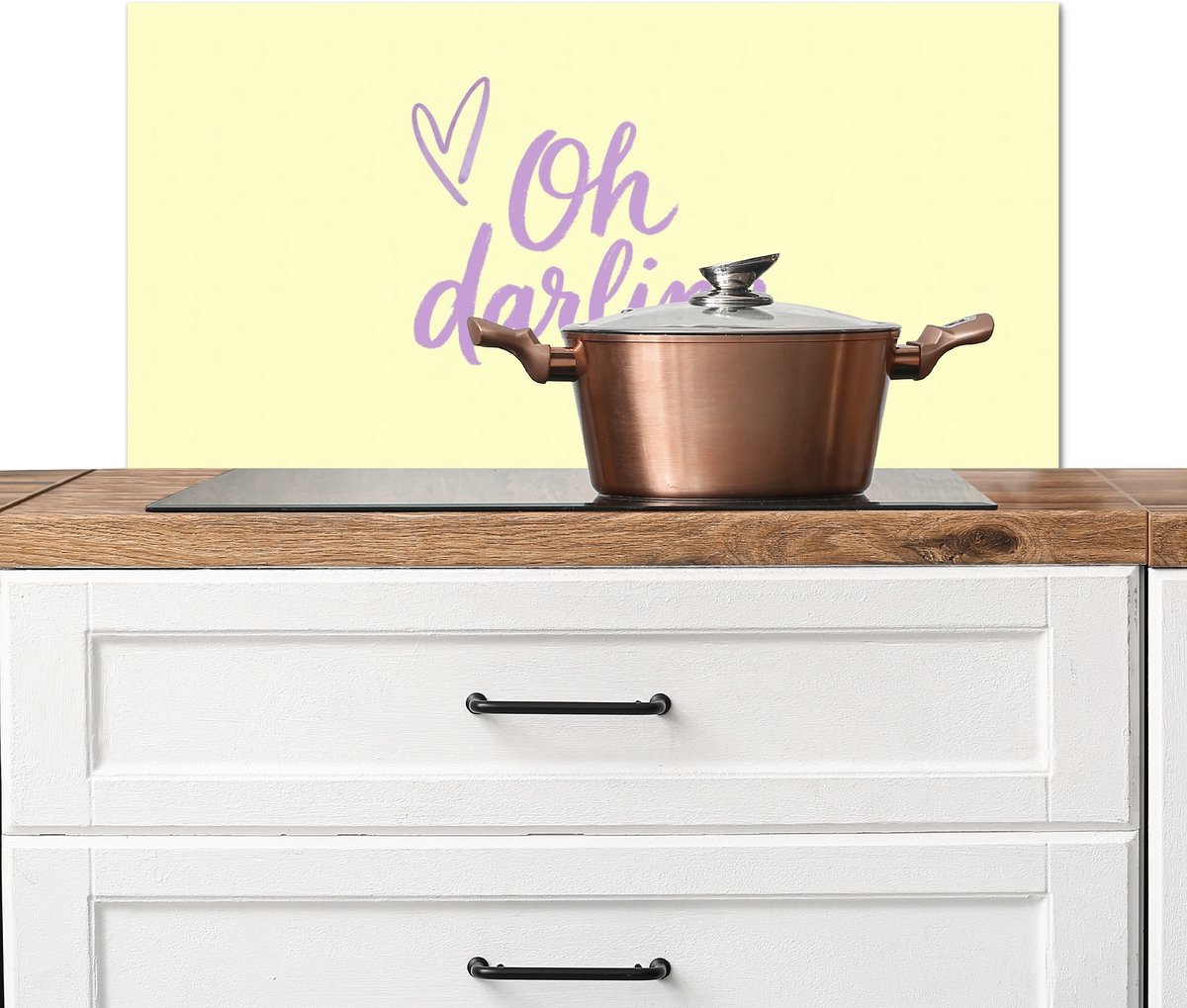 KitchenYeah Spatscherm keuken 80x40 cm Kookplaat achterwand Oh darling Geel Hart Muurbeschermer Spatwand fornuis Hoogwaardig aluminium