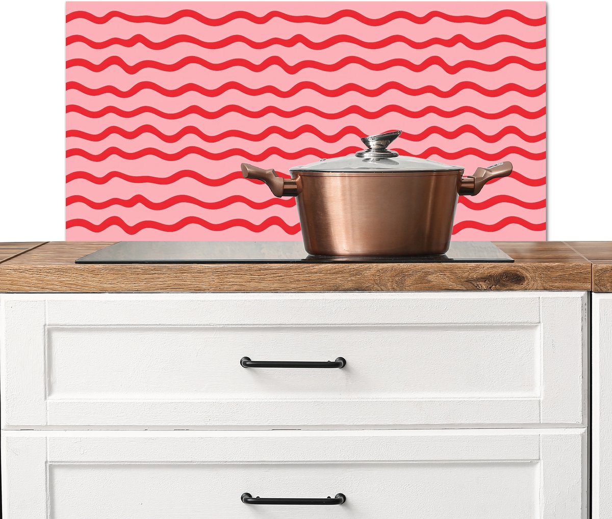 KitchenYeah Spatscherm keuken 90x45 cm Kookplaat achterwand Speels Patroon Rood Muurbeschermer Spatwand fornuis Hoogwaardig aluminium