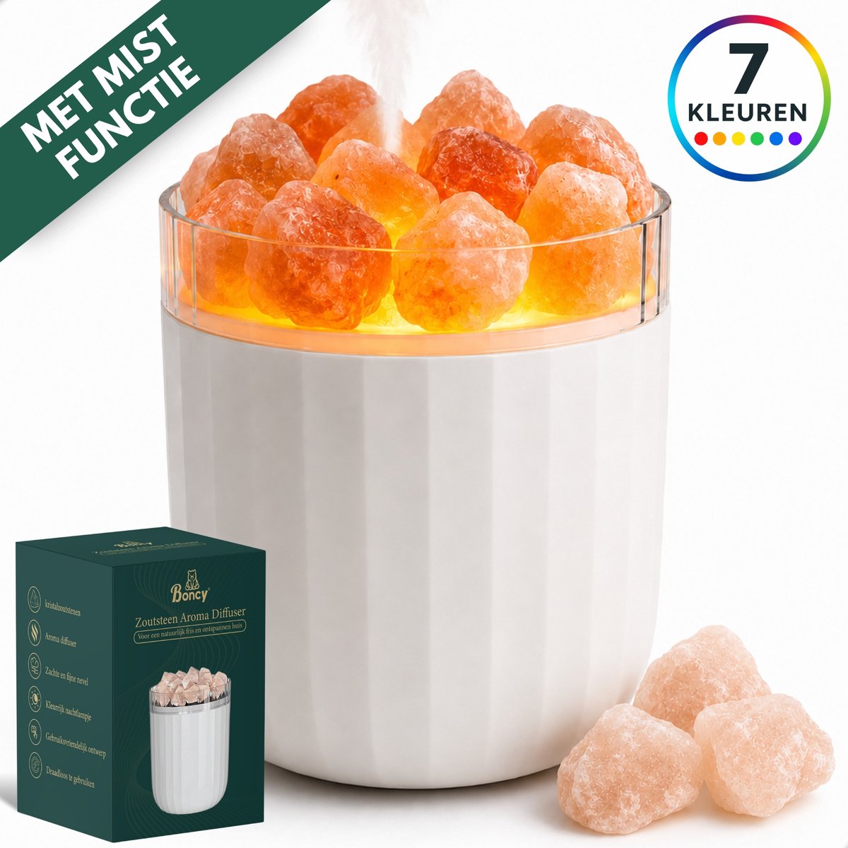 Boncy® Himalaya Zoutlamp - Zoutsteen Nachtlampje met 7 Licht-opties - Zoutlampje Himalayaz