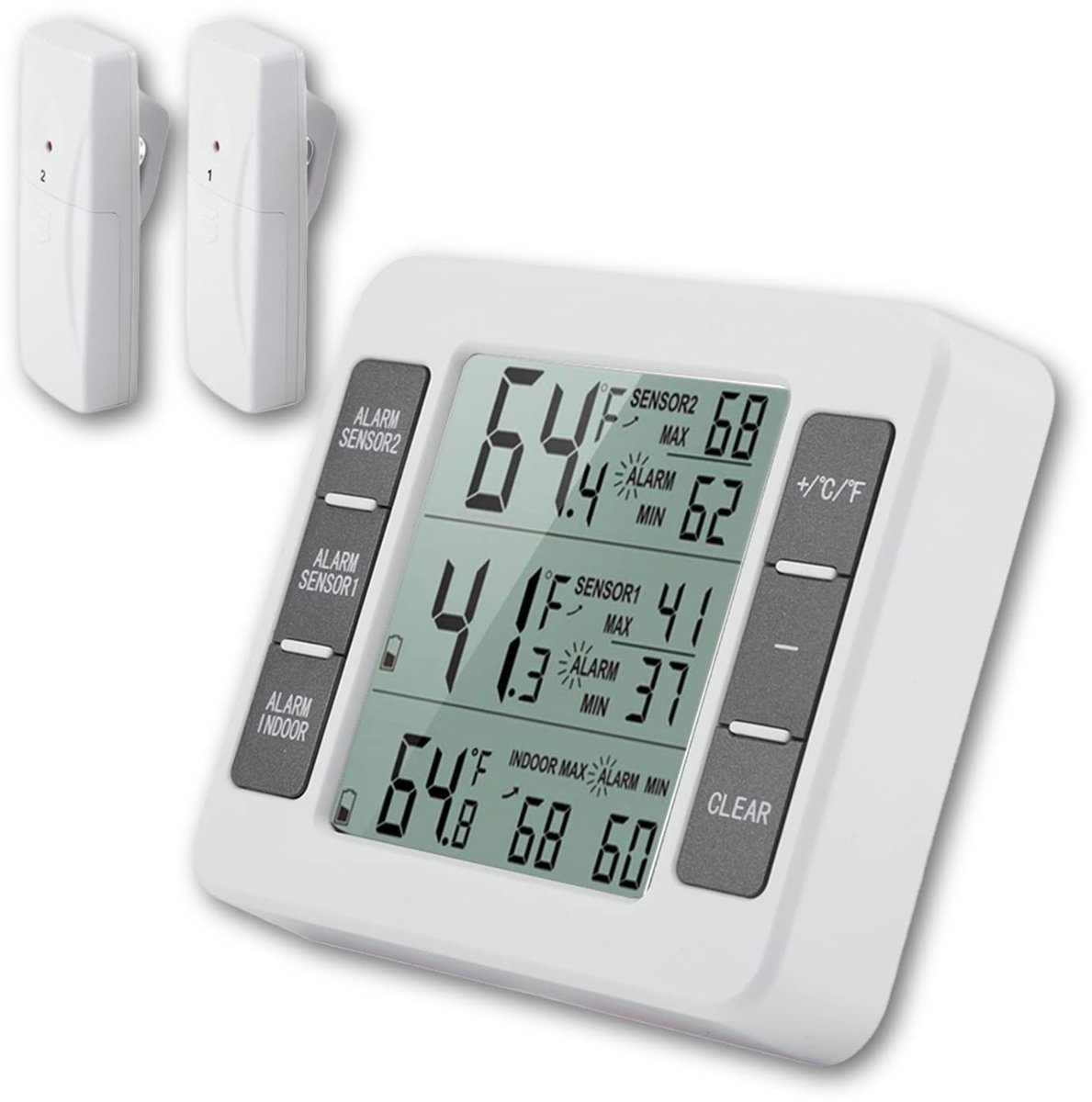 Dailygoods - Digitale Koelkastthermometer - Draadloze Vriesthermometer - Akoestisch Alarm - Compact formaat - 2 Sensoren - Voor Thuis en Horeca - Gesc...