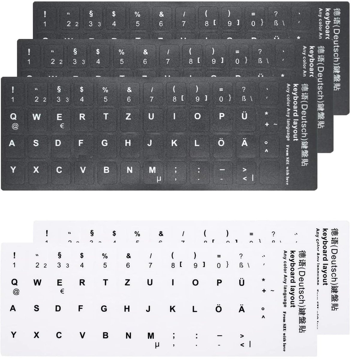 Dailygoods- Toetsenbordstickers - 5 Stuks - Duitse Toetsenbordstickers - Universele Stickerset - Mat - 11 x 13 mm - Slijtvast en Waterdicht - Toetsenbordlabels