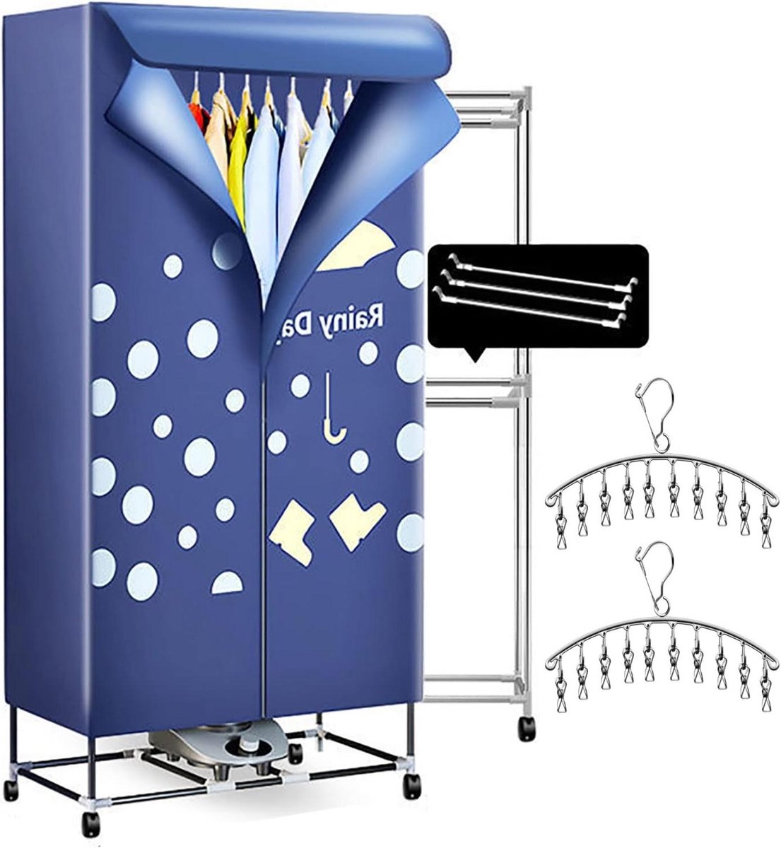 Elektrisch kledingrek Verwarmde droger Snel kleding drogen Circuleert warme lucht 70x45x150cm Grijs