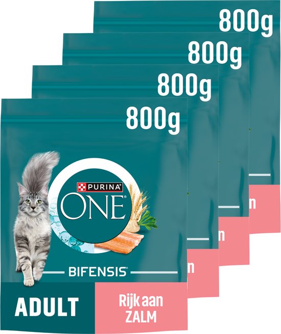 PURINA ONE Adult - Kattenbrokjes - Zalm & Volkoren Granen - 4 x 800 g