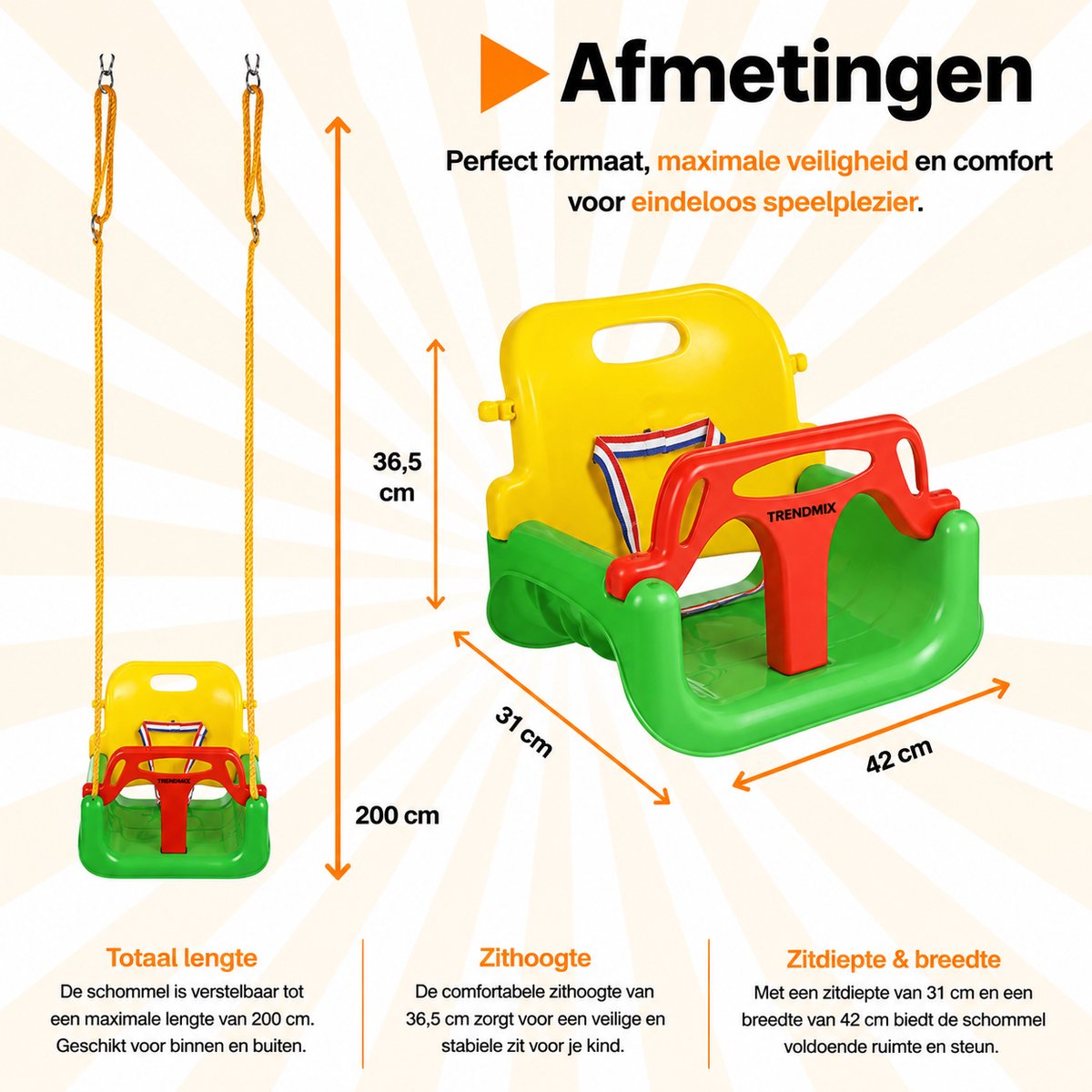 Trendmix Meegroei Schommel 3-in-1 Groen Voor Baby, Peuter & Kleuter – Veilig Met Verstelbare Banden – Voor Binnen & Buiten Gebruik — afbeelding 5