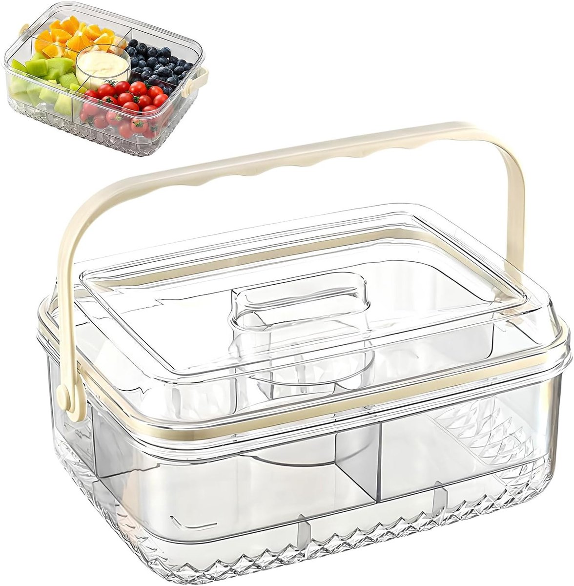 Snackdoos met Compartimenten en Deksel, Draagbare en Luchtdichte Snackopslag voor Fruit, Snoep en Dip, Ideaal voor Keuken, Koelkast, Kamperen en Picknicken