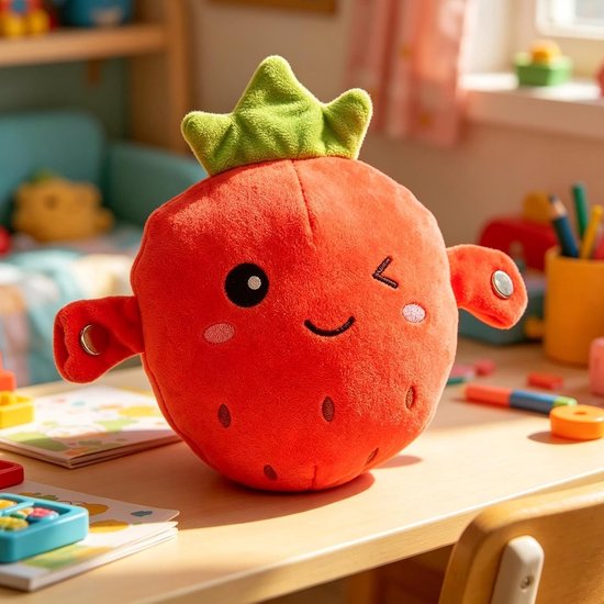 Pluche Aardbei - Knuffelpop Educatief - Sensorische Ontwikkeling - Interactieve Muziek - 23 x 21 x 11 cm - Rood — afbeelding 5