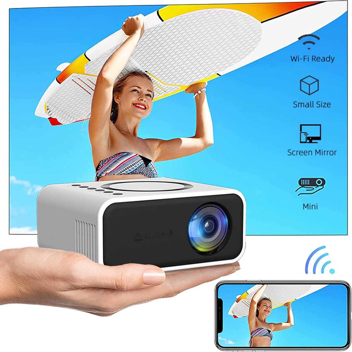 KZQ Mini Projector - Draagbaar Full Hd 1080p Led Projector Met Wifi - Geschikt Voor Telefoon En Computer - Ideaal Voor Thuis Slaapkamer Tuin Binnen Buiten Kamperen En Voetbal Kijken - Wit – foto 2