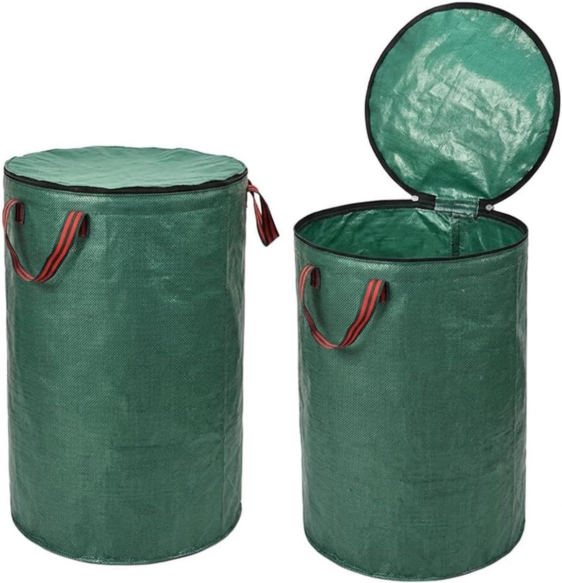 Tuinafvalzakken - 120L waterdicht PP-gewebe - 2 stuks set - met deksel en draaghandvatten - voor gras blad en groenafval transport - groen