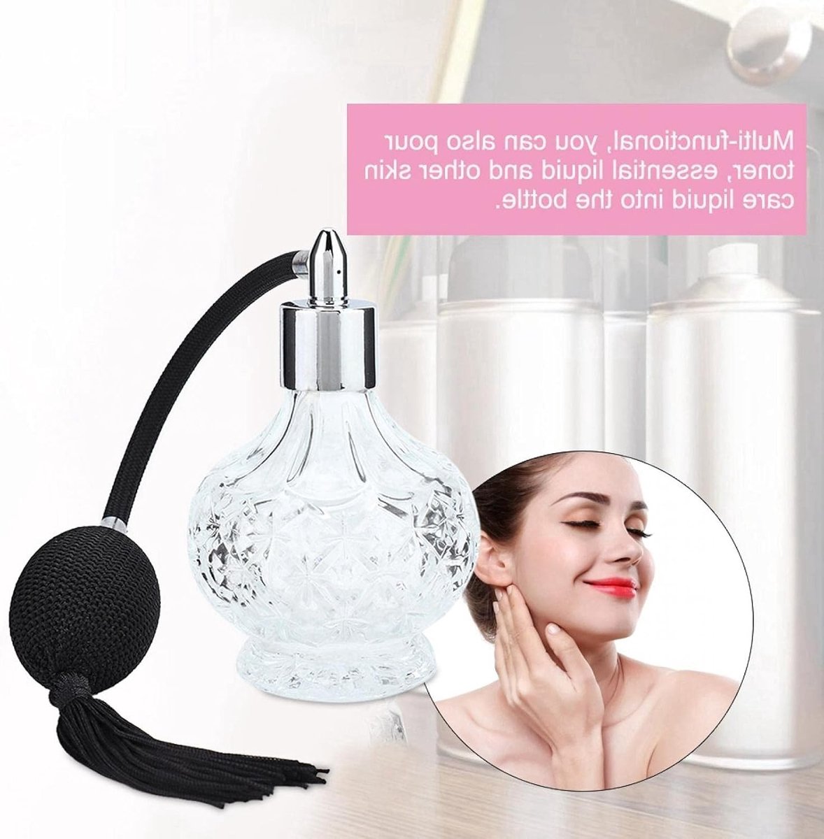 Vulbare Parfumatomiser van Glas 80 ml - Retro Parfumfles met Borsteltje, Lege Spray voor Parfum en Essentiële Olie
