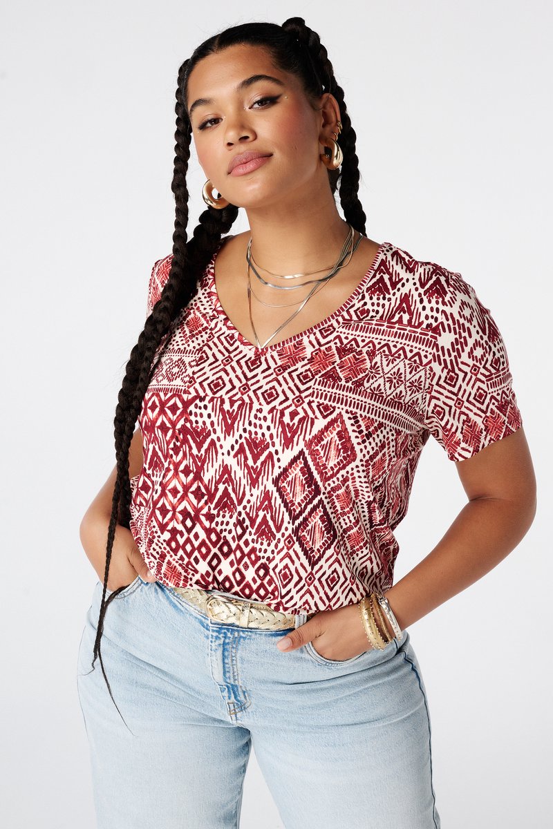 MS Mode Top Top met print en V hals