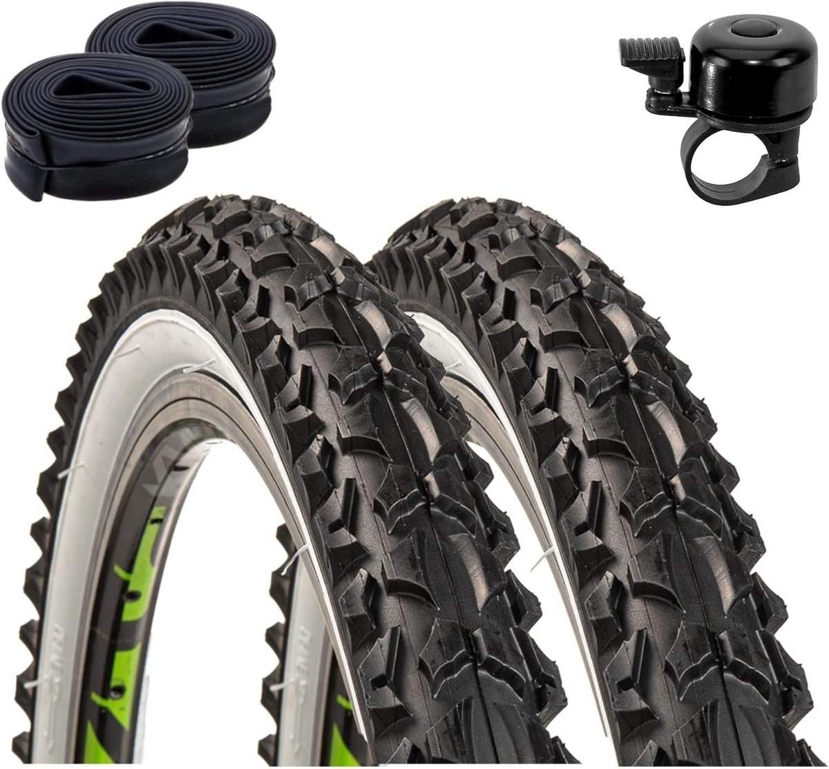 Fietsbanden Set - Banden en Slangen - Fiets Onderhoud - Inclusief Bel - 26 Inch - Zwart Wit