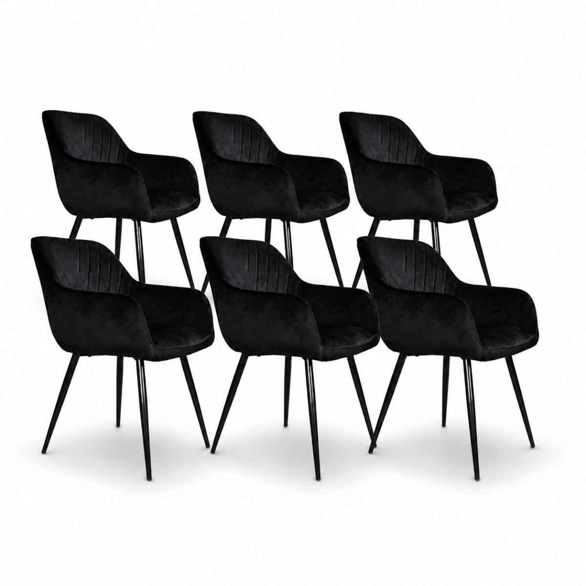 DS4U® - Gaby eetkamerstoel - Set van 6 - Zwart - Velvet - Met armleuning