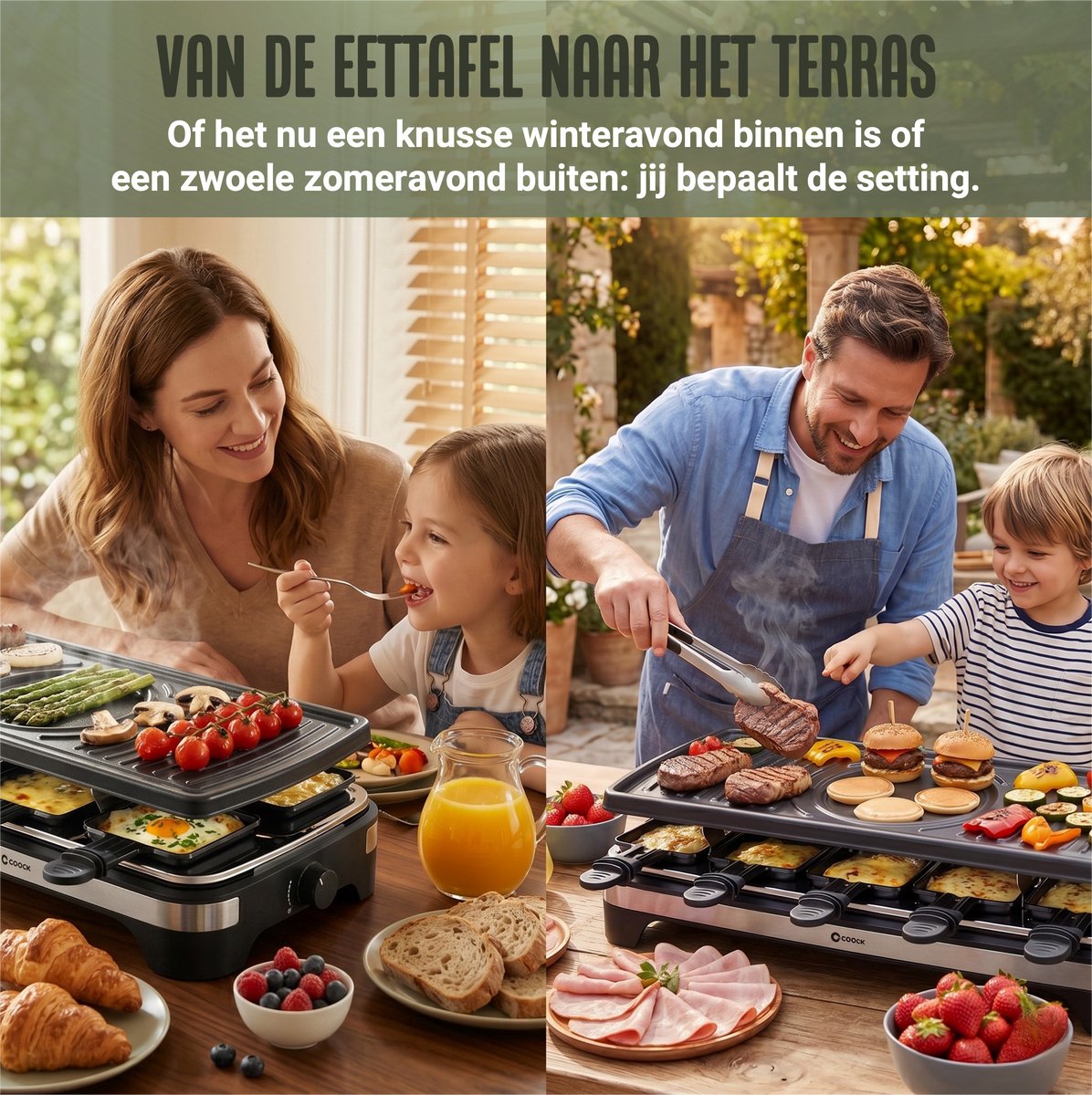 Coock Gourmetstel en Fondue Set 2-in-1 - Raclette voor 8-10 Personen - Inclusief 8 Fonduevorkjes & 10 Pannetjes - 1500W - XL Bakplaat - RVS – foto 7