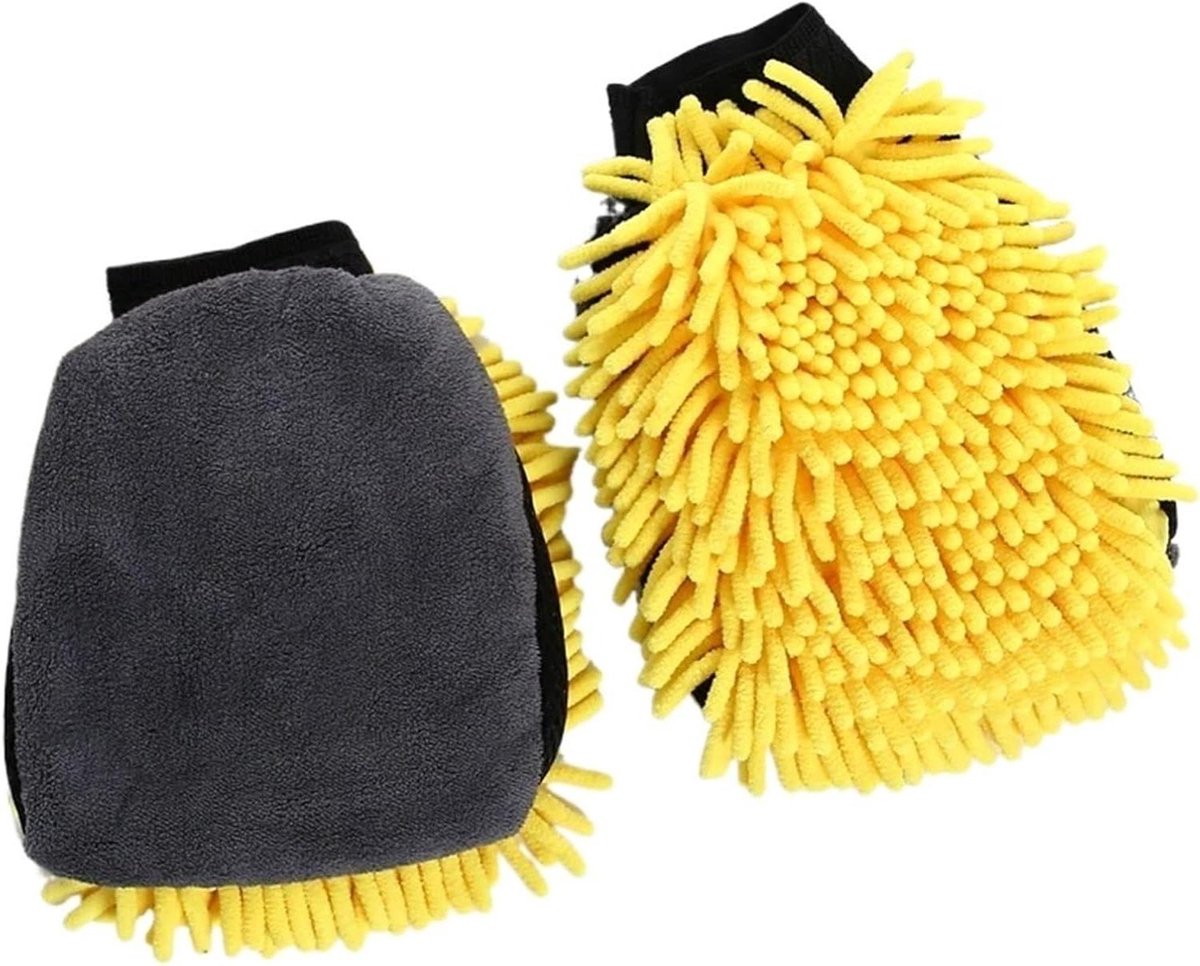 Autowashandschoenen - Reinigingswanten - Auto Reinigen - Krasvrij Wassen - One Size - Geel