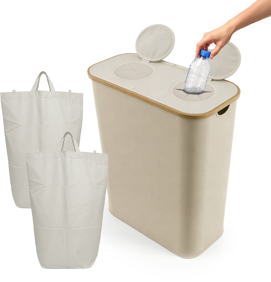 Statiegeld prullenbak - 2 zakken - voor 100 flessen - beige
