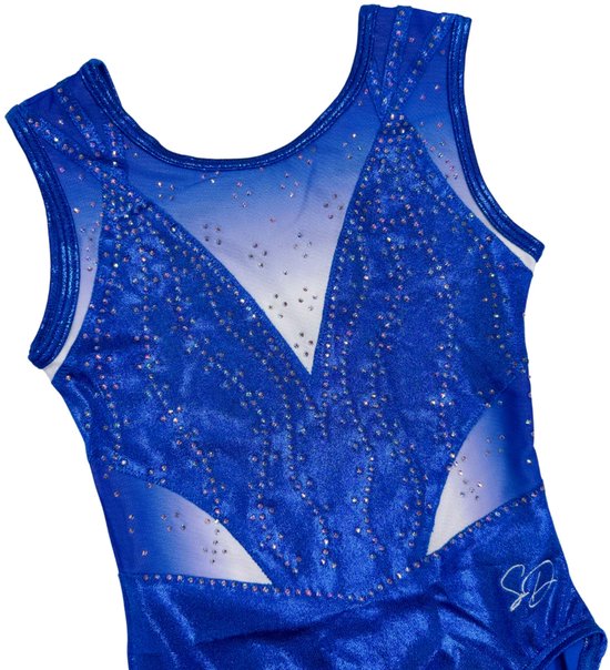 Sparkle&Dream Turnpakje Vive Blauw mouwloos - Maat AXS 146-152 - Gympakje voor Turnen, Acro, Trampoline en Gymnastiek
