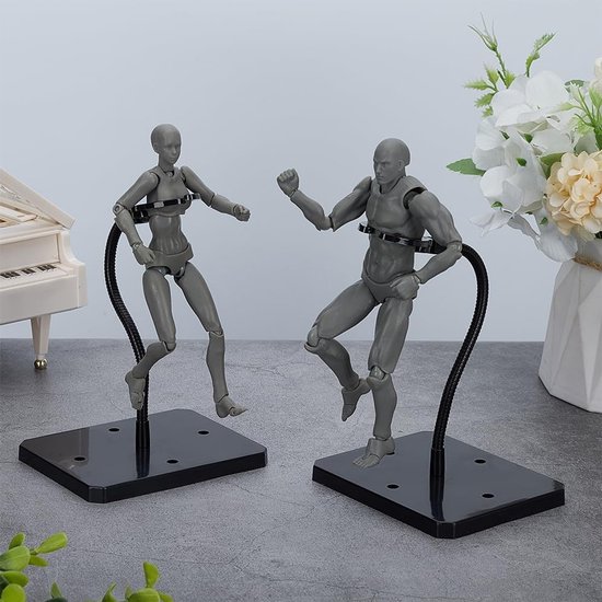 2 Sets Actiefiguur Display Standaards met Verstelbare Slangengewrichten voor Minifiguren - Zwart Plastic Ondersteuning met Rechthoekige Basis voor HG RG SHF - 93x73x177mm — afbeelding 3