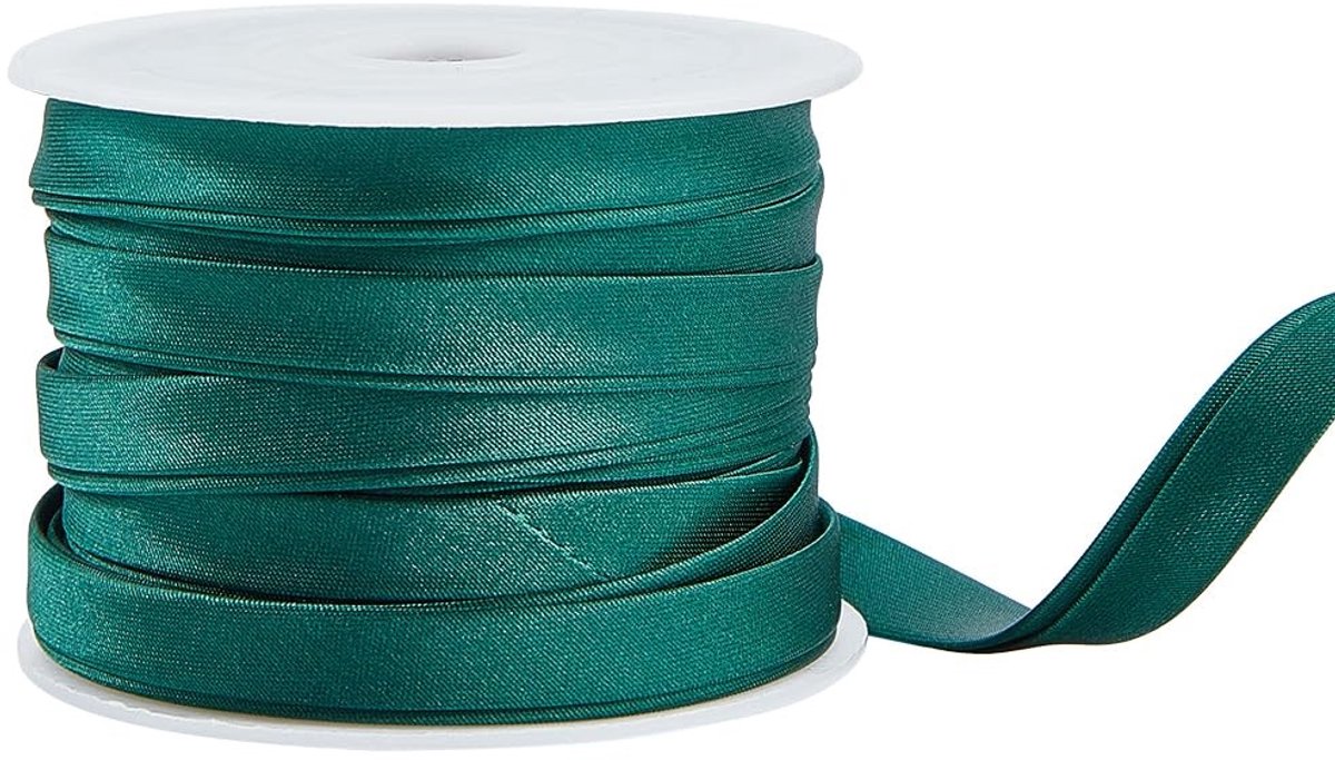 Cosensi- Biasband 12,5 m - Dubbel gevouwen - Satijnen/Katoen - 10 mm - Donkergroen - Comfortabel en glanzend - Satijnen Lint