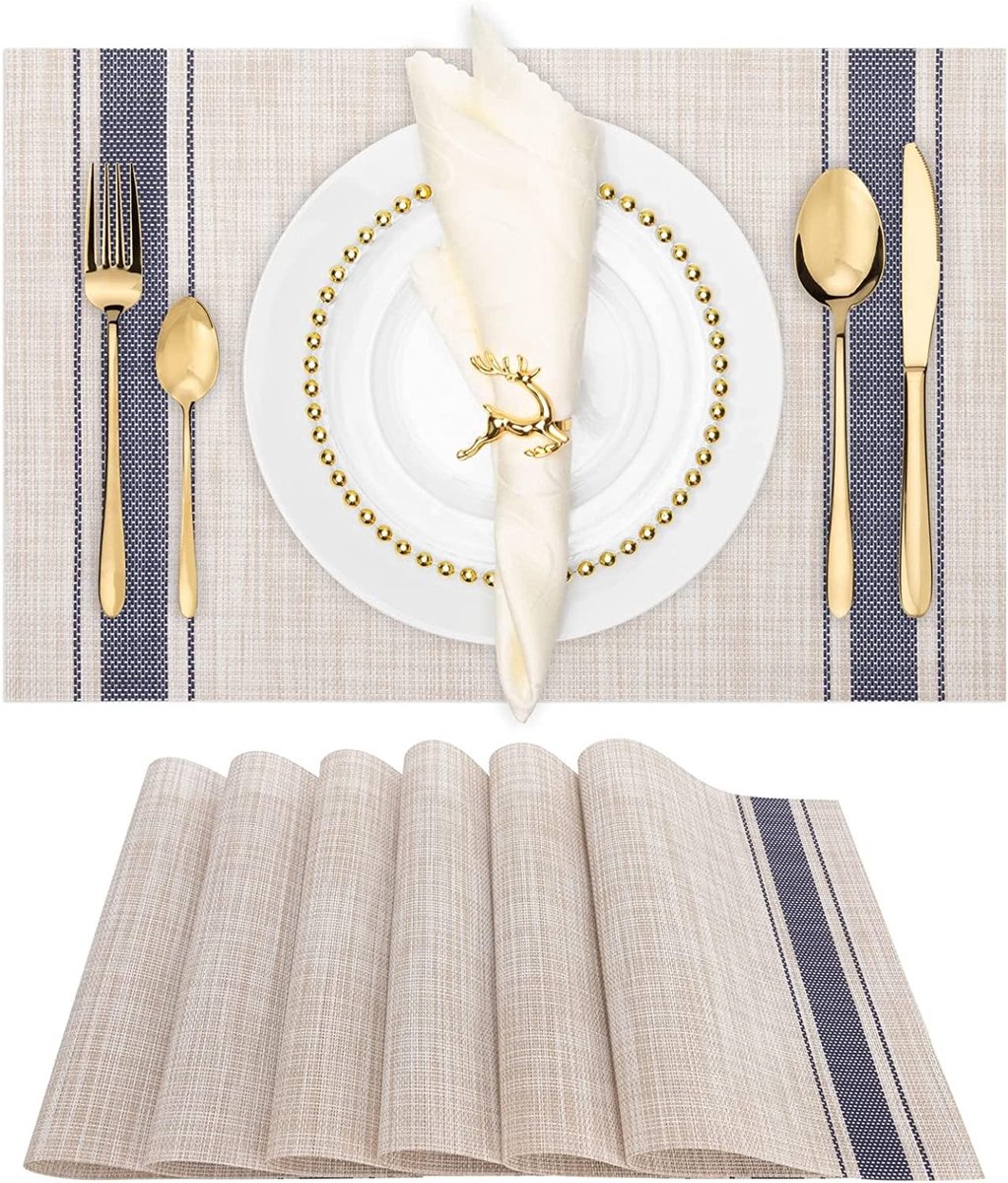 MTTproducts- Placemats set van 6 - Hittebestendige vlekbestendige - Antislip geweven vinyl - Wasbare duurzame tafelmatten - Eettafeldecoratie - Elegante uitstraling - Tafelmat