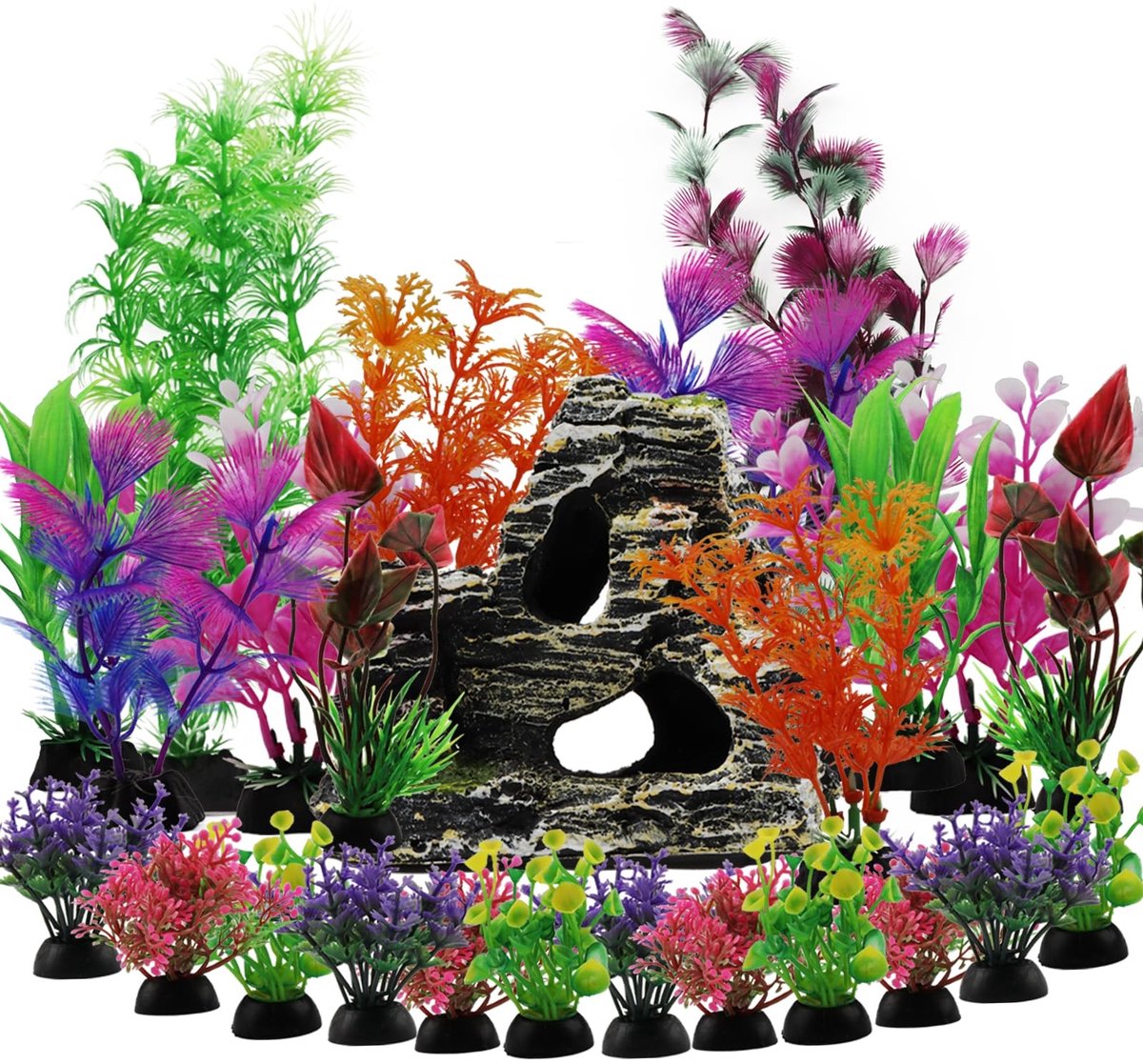 Cosensi- Aquariumdecoratie 25 Stuks - Plastic Planten - Rotsgrot Schuilornamenten - Aquarium Planten - Aquariumaccessoires - Hars Materiaal - Aquariumplanten