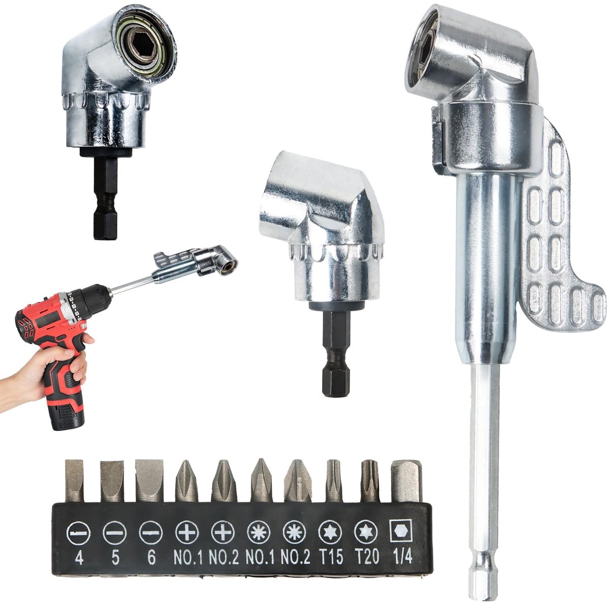 NTH products - Hoekschroevendraaier - 105 graden - Voor moeilijk bereikbare plekken - Accessoire voor schroefmachines - Handig voor montagewerk - Inclus...