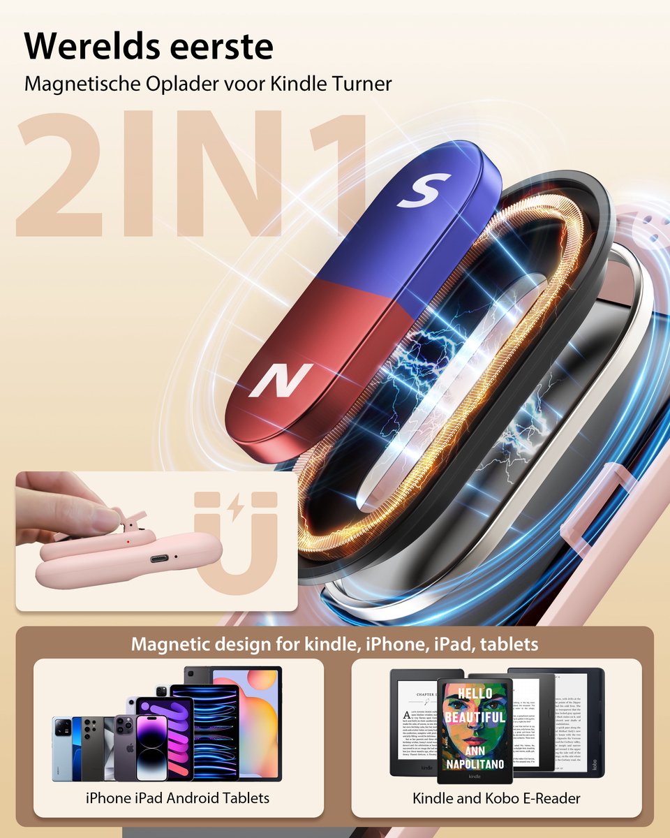 Maxonar Afstandsbediening voor E-reader - Magnetische Kindle Paginadraaiër - Geschikt voor Kindle Paperwhite, Colorsoft - Roze – foto 3