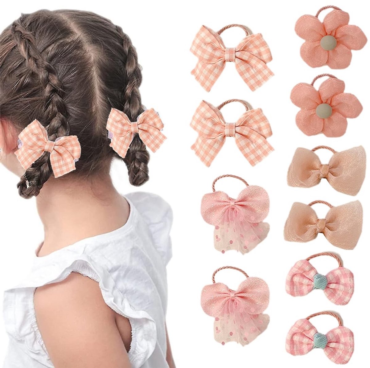 Dailygoods- Haarelastiekjes 10 Stuks - Haarstrikken - Zacht en Naadloos - Decoratieve Strikken - Flexibele Band - Ideaal voor Meisjes - Haarband