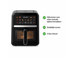 Michelino Heteluchtfriteuse - 5L - 1500W - Sichtfenster - 60-200°C - Timer tot 720 min - Antiaanbaklaag - Zwart