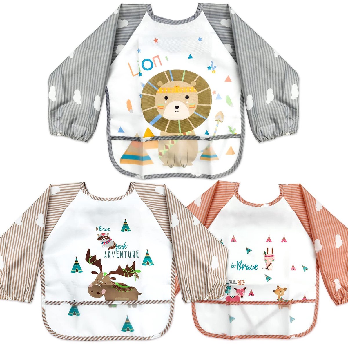 JHUBERS- Babyslabbetjes - Set van 3 - Geschikt voor schilderen/spelen - Eén maat - Duurzaam materiaal - Antislip achterkant - Slabbetjes