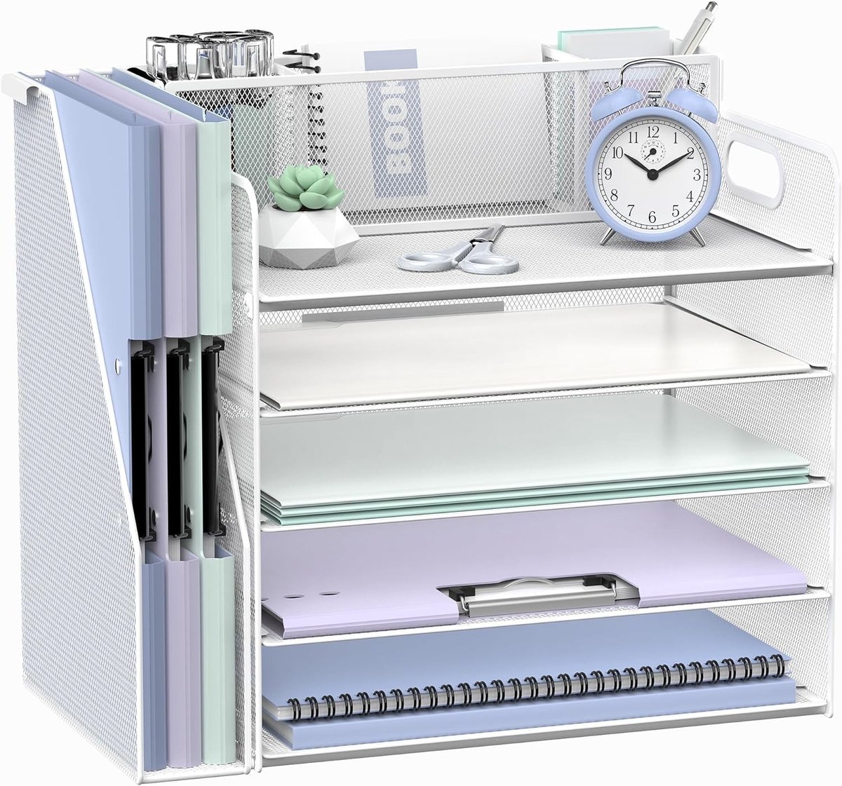 JHUBERS- Bureau-organizer met 5 vakken - Bureau-organizer brievenbak - Bureau-organizer pennenbakje - Bureau-organizer zwart - Verstelbaar en multifunctioneel - Ruimtebesparend - Papieren Organizer
