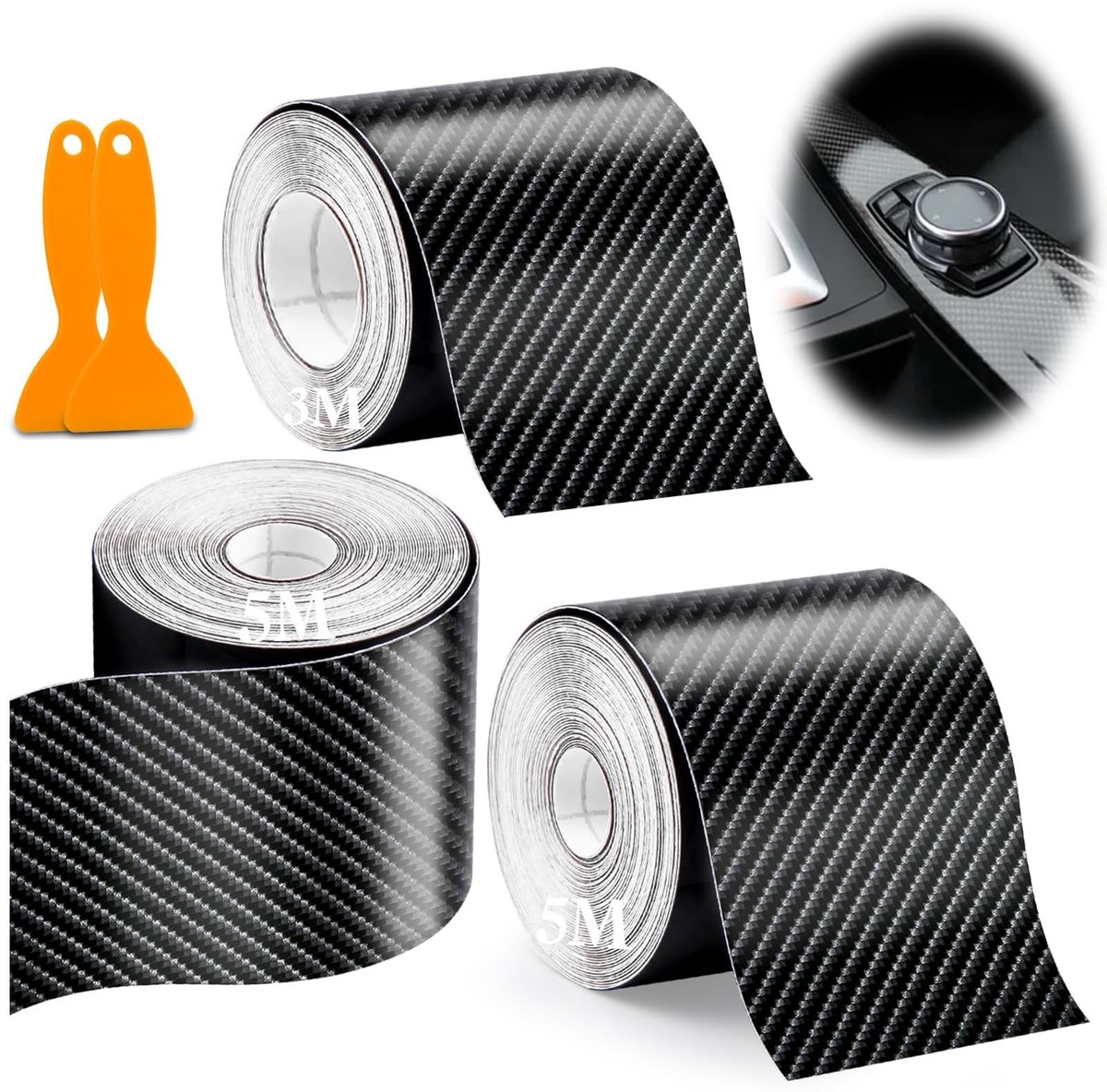 ZEYNOMAX- Car Film 13 m - Zwart Carbon Fiber - Zelfklevend - Inclusief 2 Plastic Scrapers - Schokbestendig - Waterdicht - Foliefilm