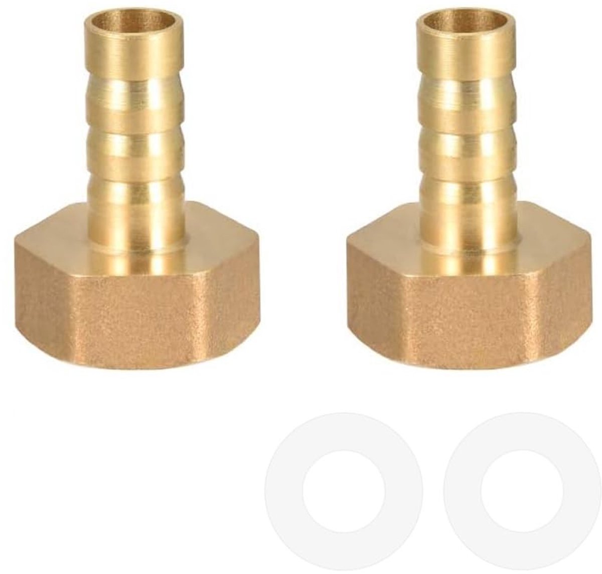 BRENZOOS- Slangtule Messing - 10 mm Weerhaak - G1/2 Binnendraad - 2 Stuks - Siliconen Afdichtingen - Temperatuurbereik 32 tot 200 graden F - Slangaansluiting
