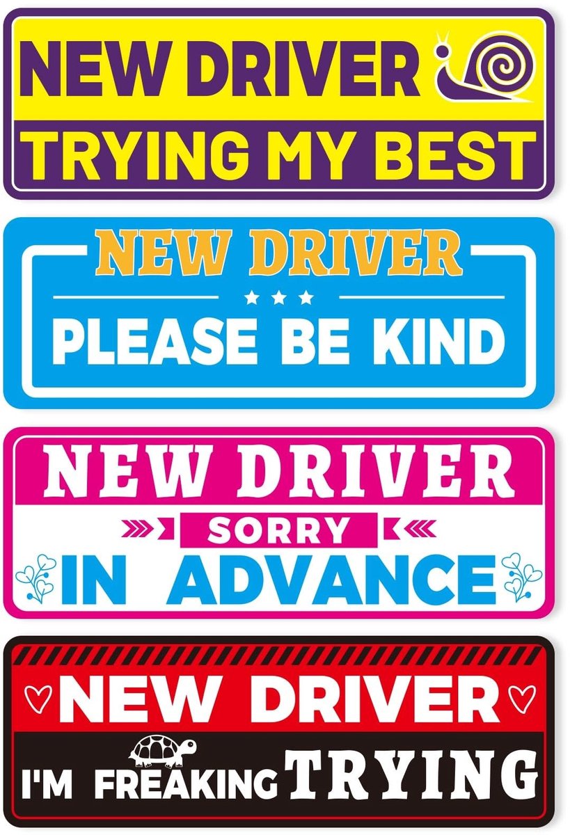 BRENZOOS- Chauffeursmagneet 4 Stuks - Reflecterend Magnetisch Bord - Veiligheidswaarschuwingsstickers - Beginners - PVC - 23x8cm - Magnetische Sticker