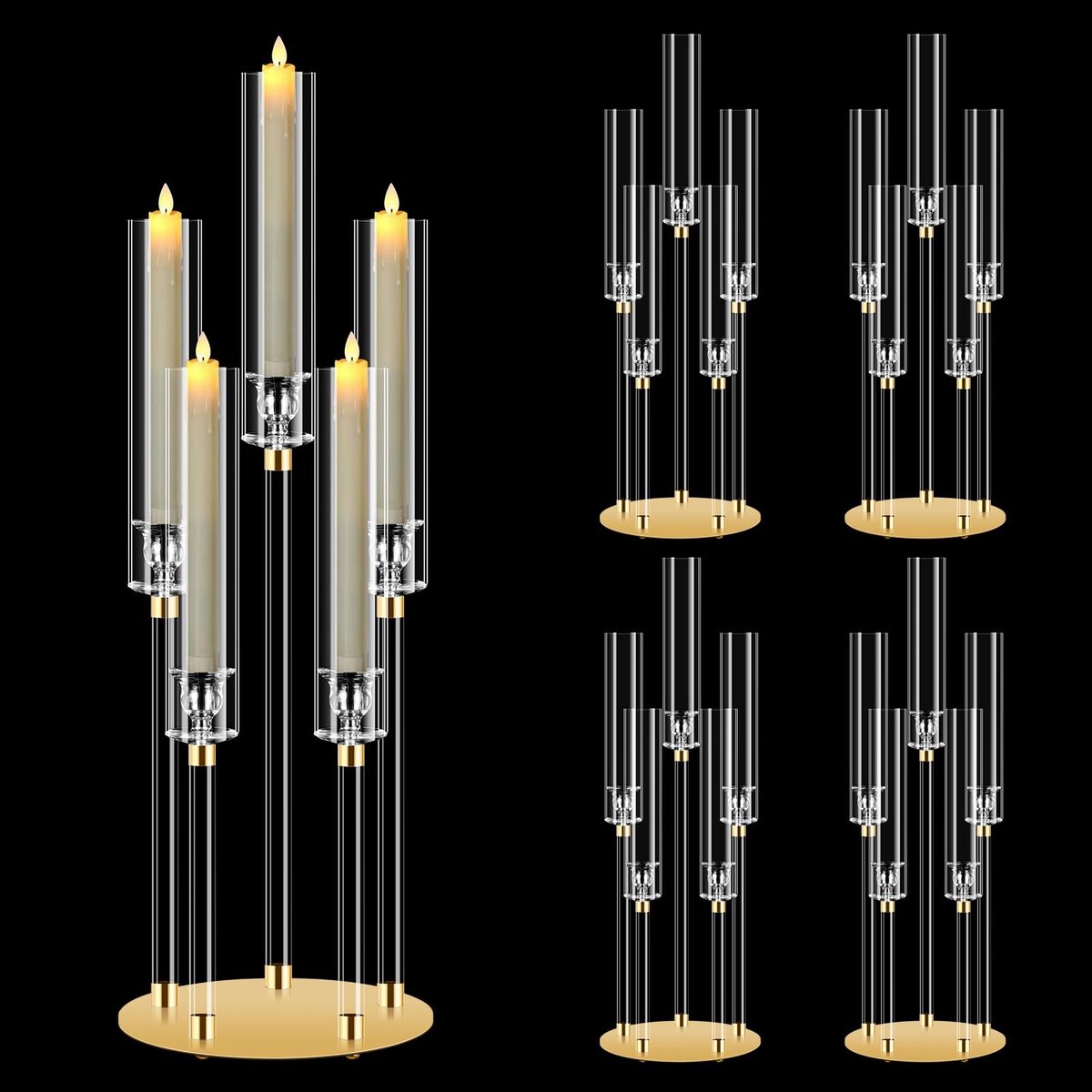 BRENZOOS- Kandelaar Luxe Set 4-Stuks - Hoge Kandelaar 68 cm - Acryl/Metaal Kaarsenstandaar